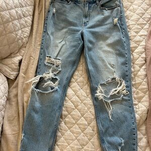 Abercrombie The Mom High Rise Curve Love Distressed Blue Women's Jeans Ankle Cut